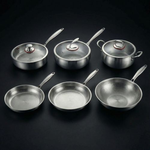 Hand-Hammered Titanium Complete Kitchen Set with 3 Lids (10, 11 & 12 Inch)