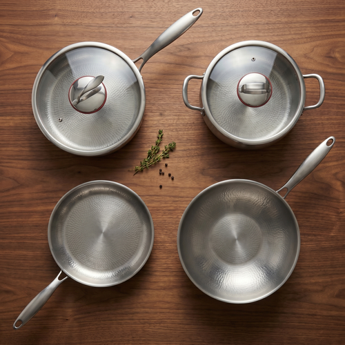 Hand-Hammered Titanium Essentials Kitchen Set with 2 Lids (10, 11 & 12 Inch)