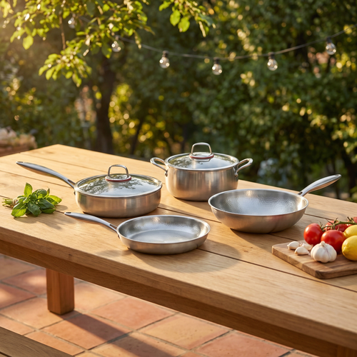 Hand-Hammered Titanium Essentials Kitchen Set with 2 Lids (10, 11 & 12 Inch)