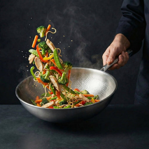 Hand-Hammered Titanium Wok Pan with Flat Base