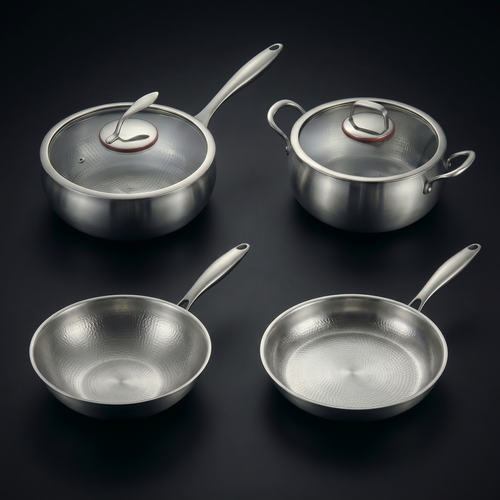 Hand-Hammered Titanium Essentials Kitchen Set with 2 Lids (10, 11 & 12 Inch)