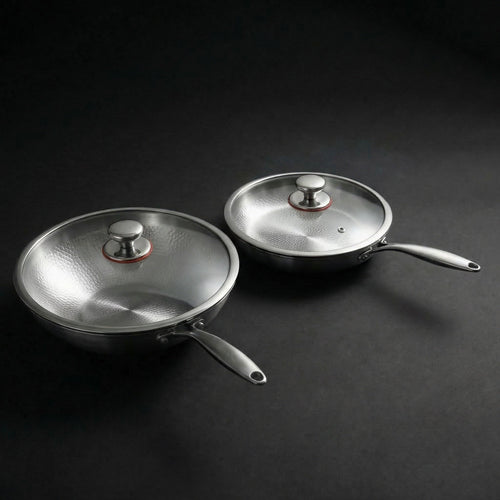 Hand-Hammered Titanium Wok & Fry Pan (10 Inch) with Utensils