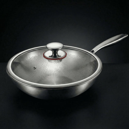 Hand-Hammered Titanium Wok Pan with Flat Base