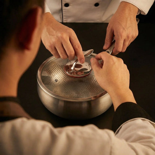 Hand-Hammered Titanium Pan & Sauté Set with Walnut Board and Utensils